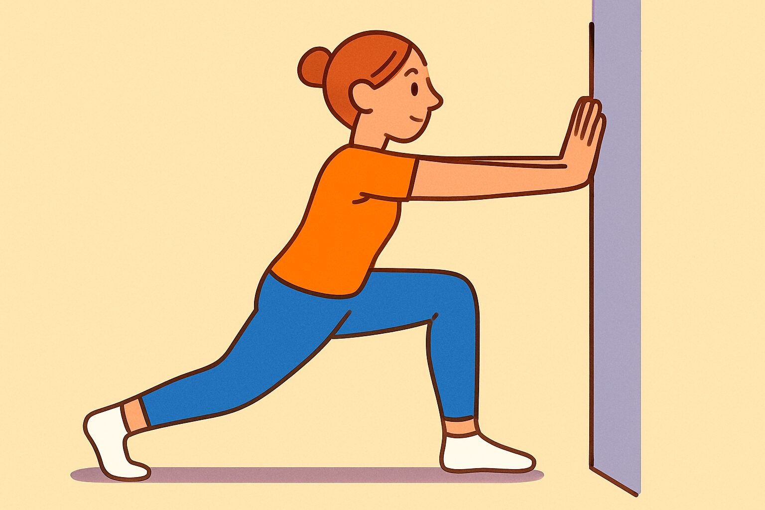 壁につま先を当てるストレッチ