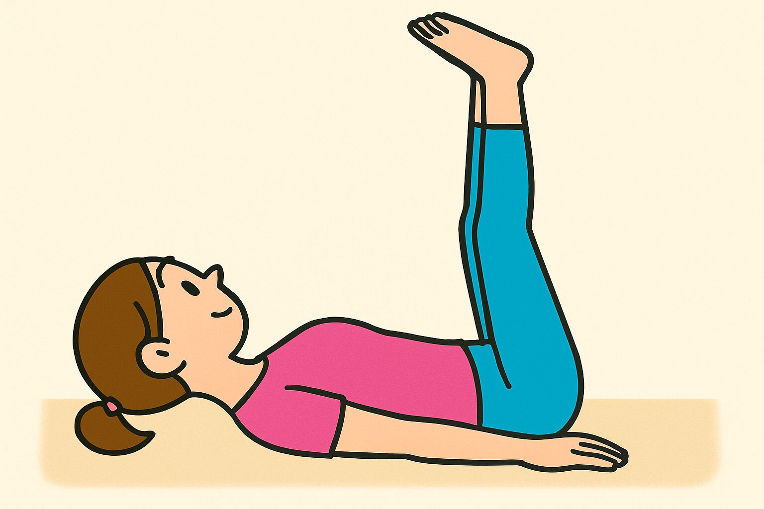 足を挙げたトレーニングをする女性イラスト