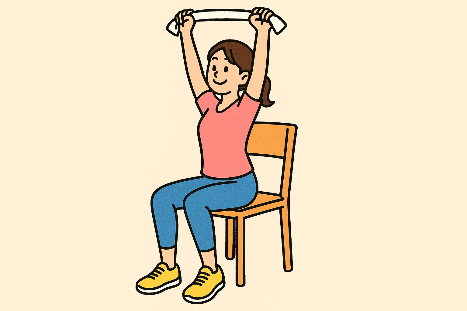 タオルをもってエクササイズをする女性イラスト