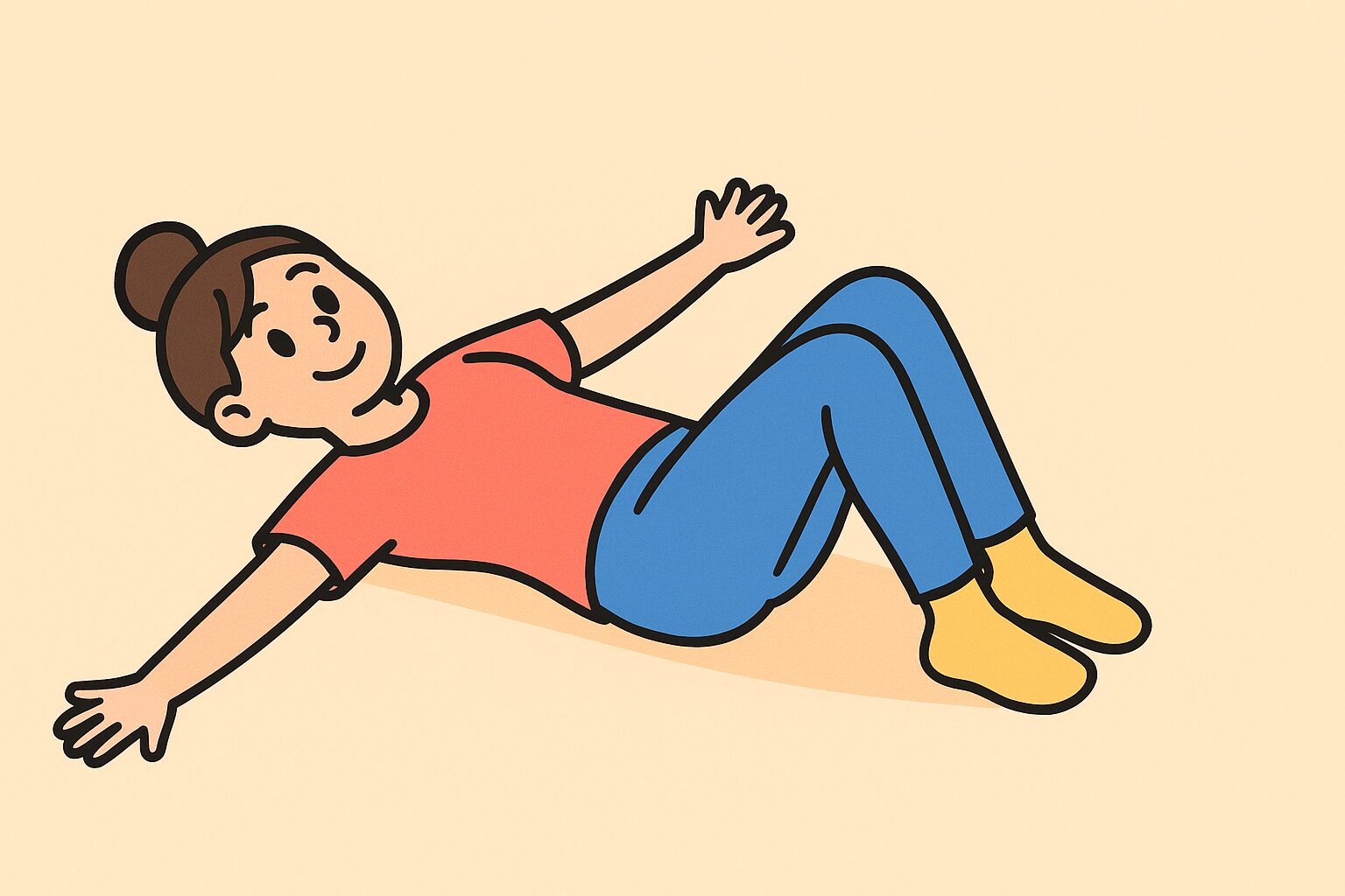 手を広げ寝そべる女性イラスト