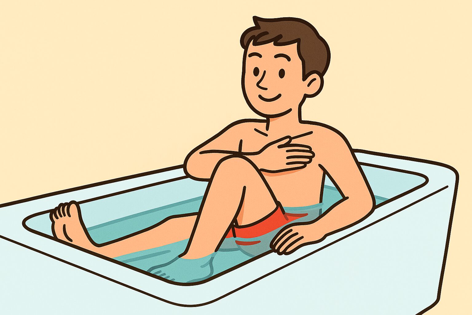 お風呂でストレッチをする男性イラスト