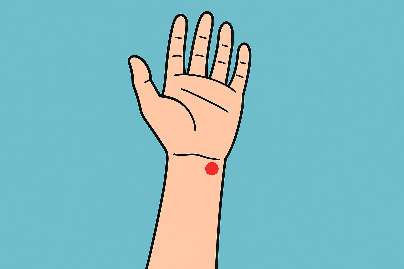 2.手首の小指側の側面、骨と筋のくぼみにあるツボ(神門:しんもん)を押す