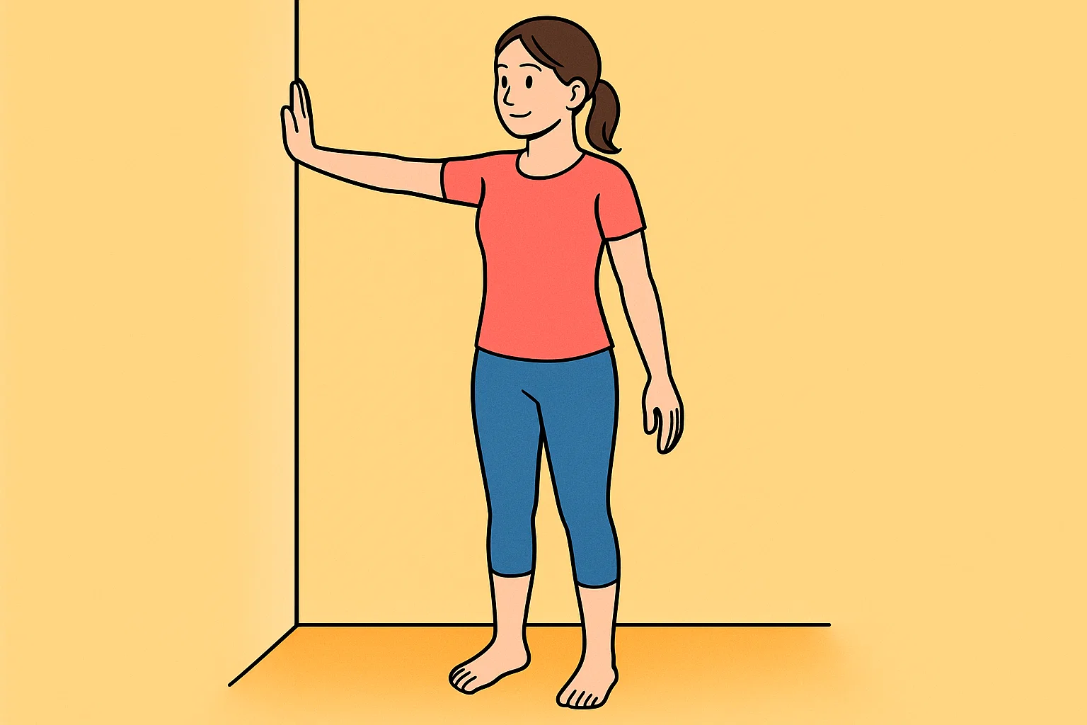 大胸筋ストレッチをする女性イラスト