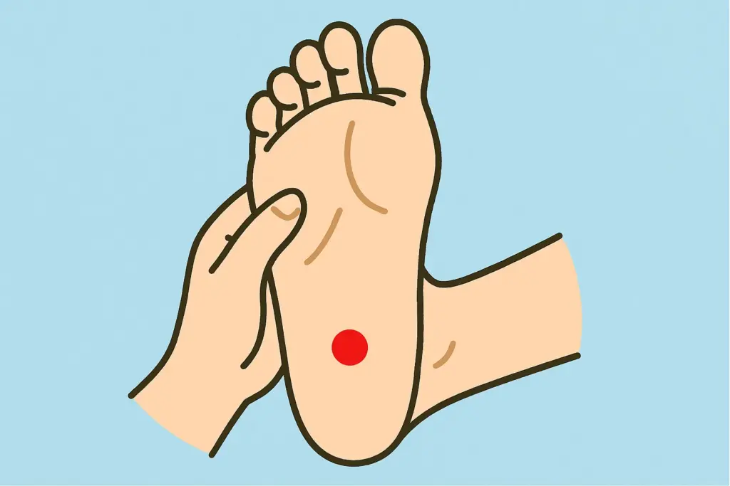 失眠(しつみん):足のかかと中央にあるツボの位置画像