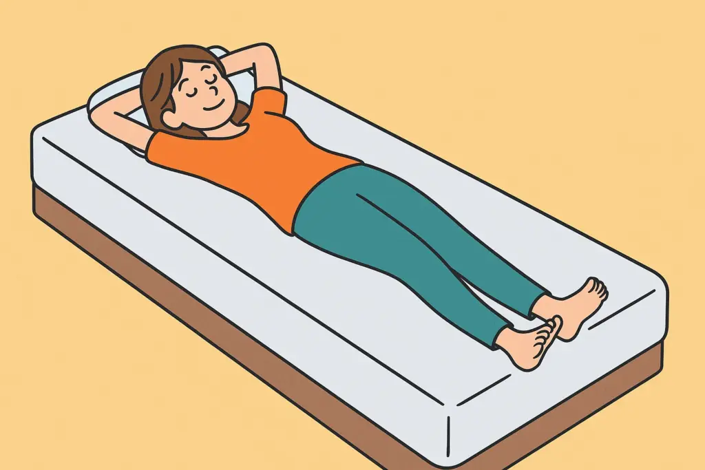 ベッドで仰向けに寝る女性